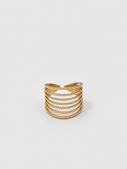 Anello Multilinea Pallinato Dorato