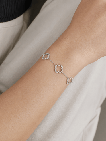 Bracciale Quadrifogli Base Argentata in Strass