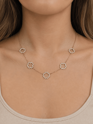 Collana Quadrifogli Dorata in Strass