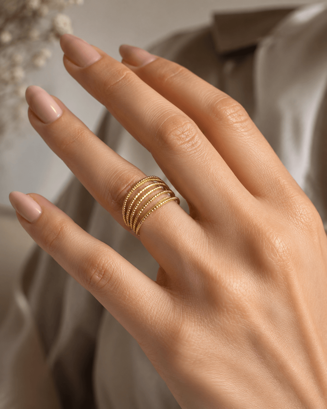 Anello Multilinea Pallinato Dorato