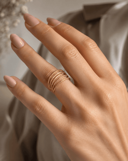 Anello Multilinea Pallinato Dorato