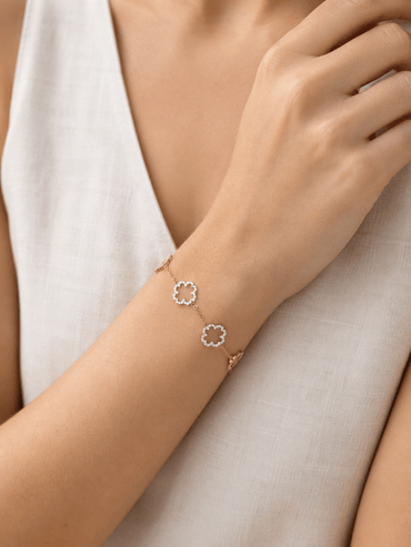 Bracciale Quadrifogli Base Dorata in Strass