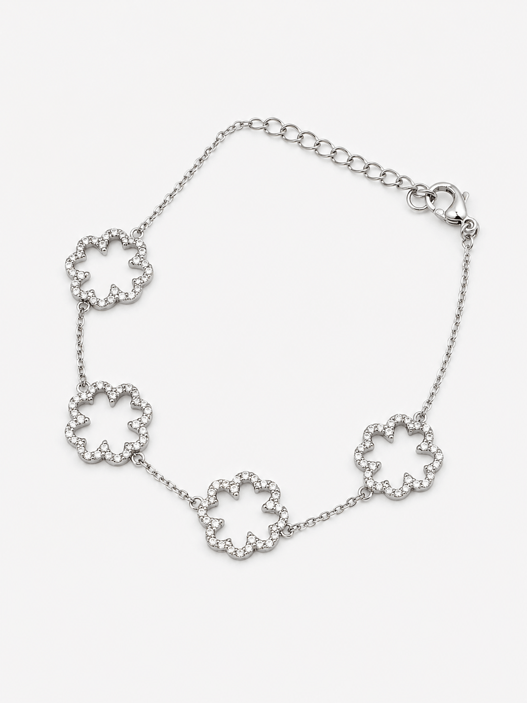 Bracciale Quadrifogli Base Argentata in Strass