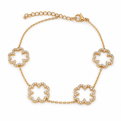 Bracciale Quadrifogli Base Dorata in Strass