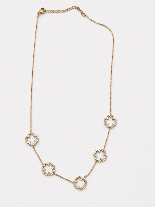 Collana Quadrifogli Dorata in Strass