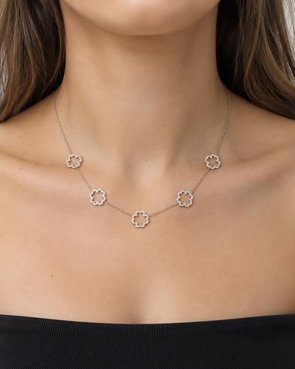 Collana Quadrifogli Argento in Strass