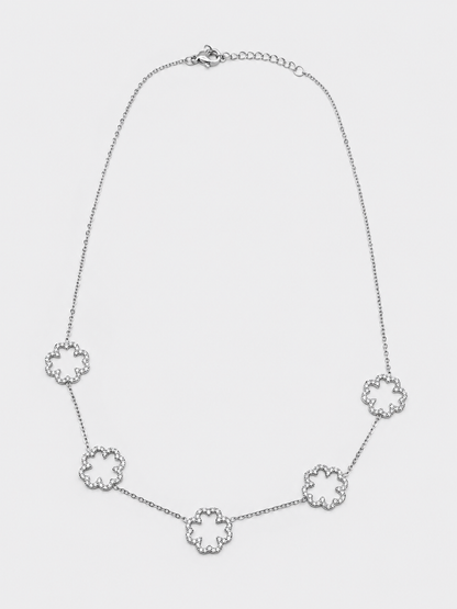 Collana Quadrifogli Argento in Strass