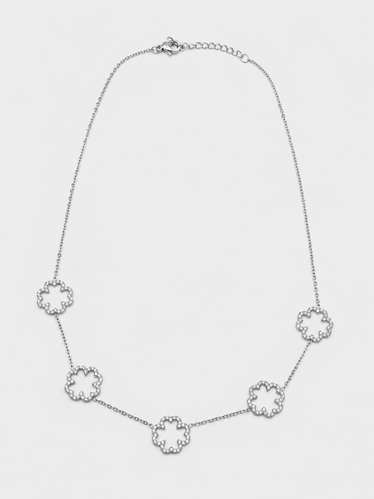 Collana Quadrifogli Argento in Strass